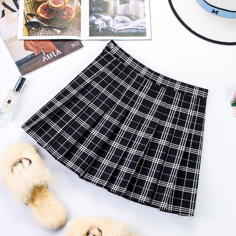 Plus Size Harajuku Short Skirt New Korean Plaid Skirt Women Zipper Hig –  phamthihuong