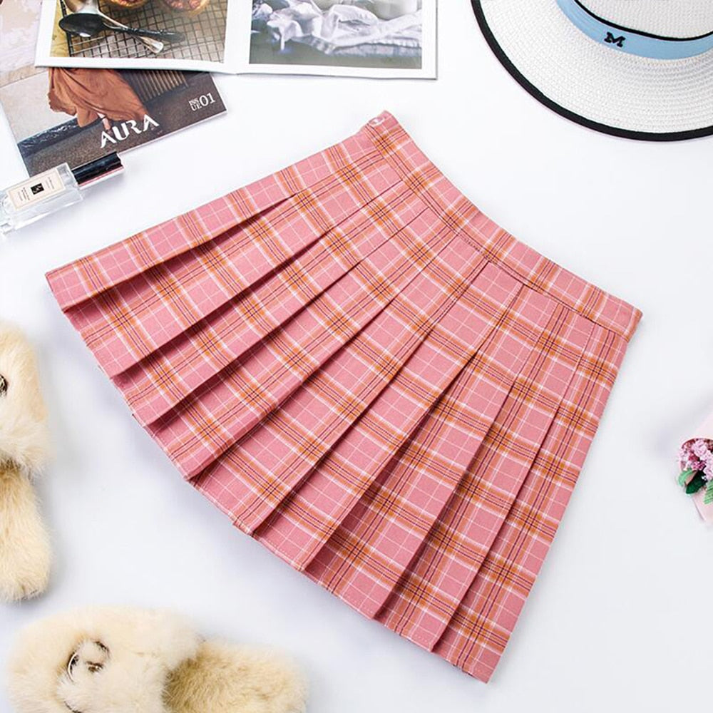 Plus Size Harajuku Short Skirt New Korean Plaid Skirt Women Zipper Hig –  phamthihuong